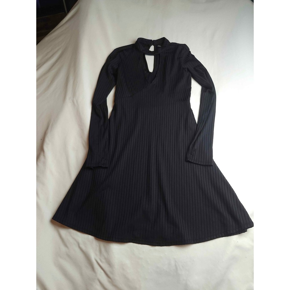 Kendall‎ & Kylie Black Ribbed Long Sleeve Keyhole Mock Neck Mini Dress Womens XS